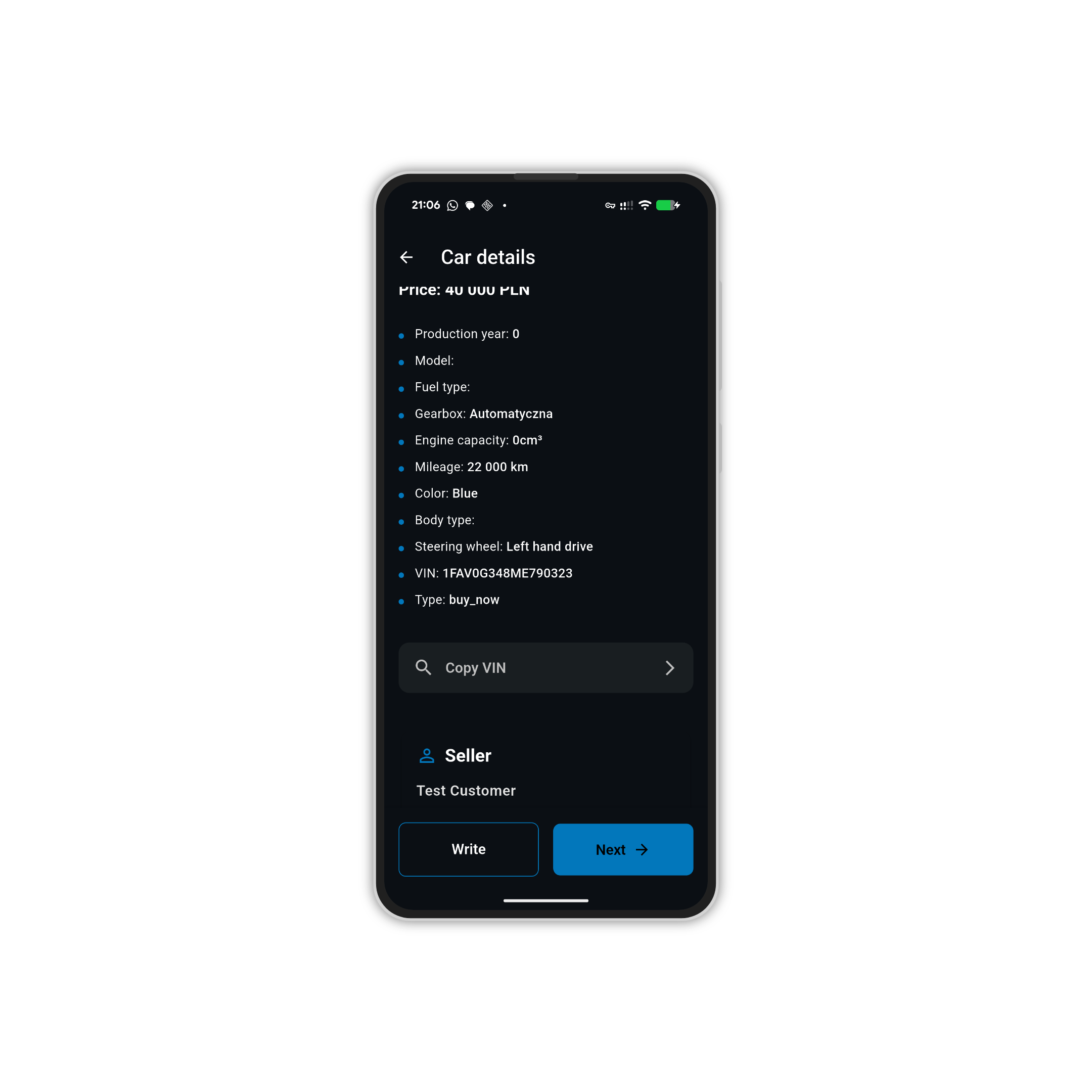 Aplikacja MotorsBot na telefonie